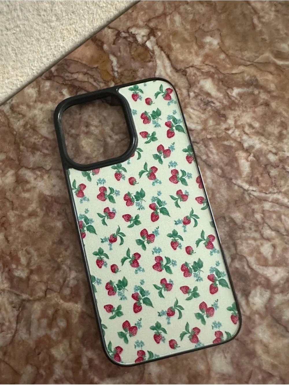 Strawberry Pattern Beige iPhone Case - Protective Floral Design